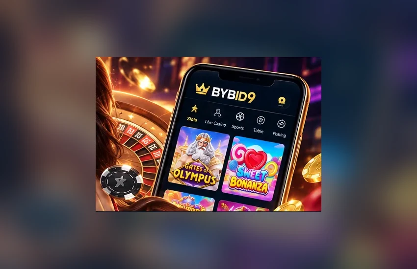 Mobile interface concept representing BYBID9 brand and game provider information
